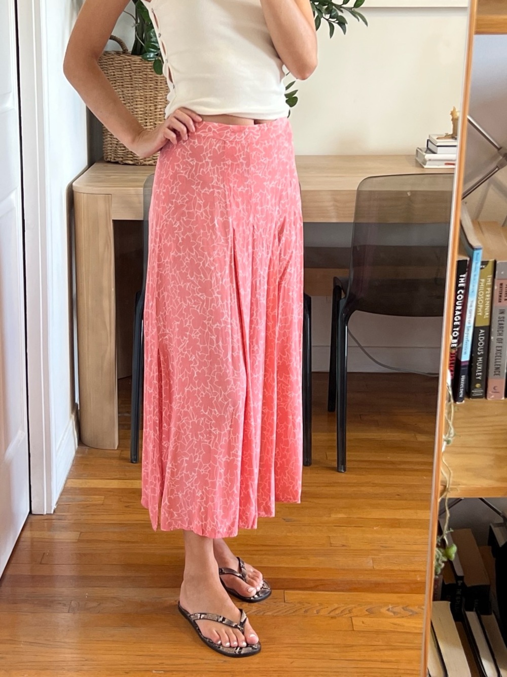Faithfull the Brand Coral Pink Floral Midi Skirt